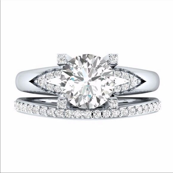 New 2pc Set 925  Silver Sapphire Ring - Picture 3 of 6